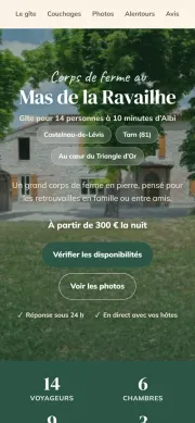 Site du Mas de la Ravailhe sur téléphone