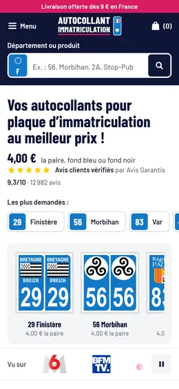 Site de Autocollant immatriculation sur téléphone