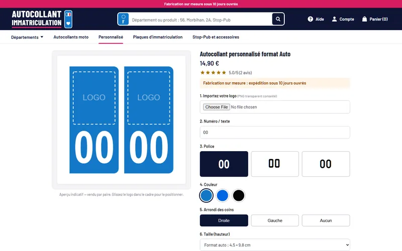 La page de l’autocollant personnalisé sur ordinateur