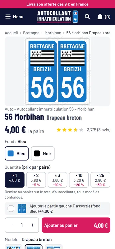 Une fiche produit sur téléphone : prix à la paire, remises dégressives et bouton d’achat dès le premier écran