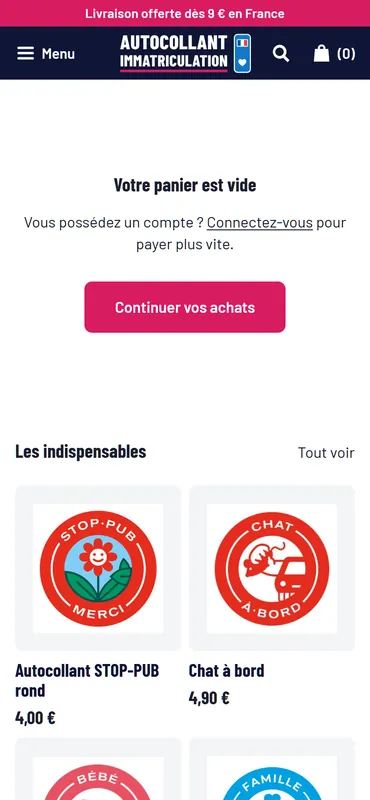 Le panier sur téléphone : livraison offerte, palier de remise suivant et accessoires proposés