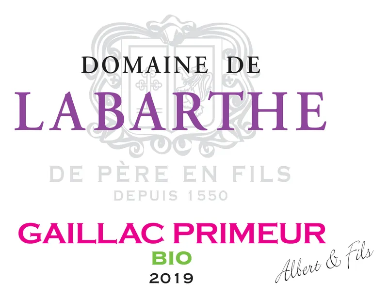 Étiquette du Gaillac primeur bio 2019