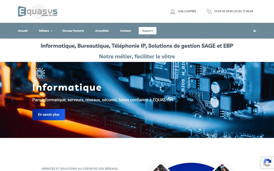 Site de Equasys sur ordinateur