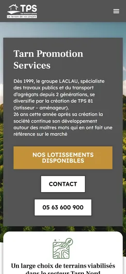 Site de Tarn Promotion Services sur téléphone