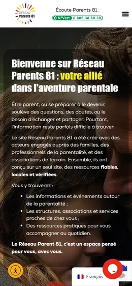 Site de UDAF du Tarn, Réseau Parents 81 sur téléphone
